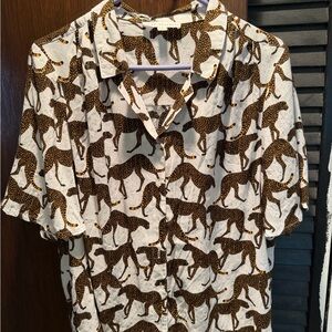 Women’s size large White button up Shirt with leopard Cheetah Print